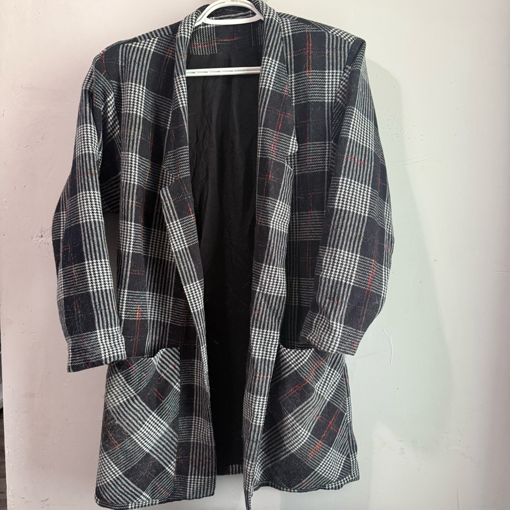 Vintage Plaid Open Front Oversize Blazer
